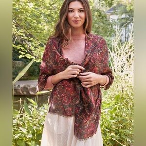 Patricia Nash Burgundy and Orange Floral Wrap Shawl 75x24